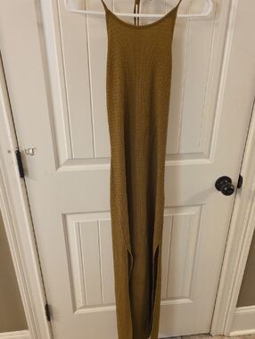 Forever 21 Olive-Mustard Ribbed Maxi Dress with Side Slits